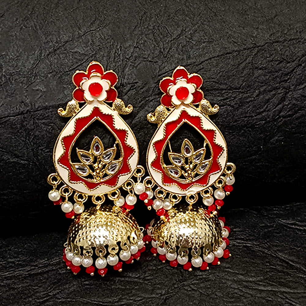 Bhavi Jewels Gold Plated Meenakari Jhumki Earrings - 10161104RD