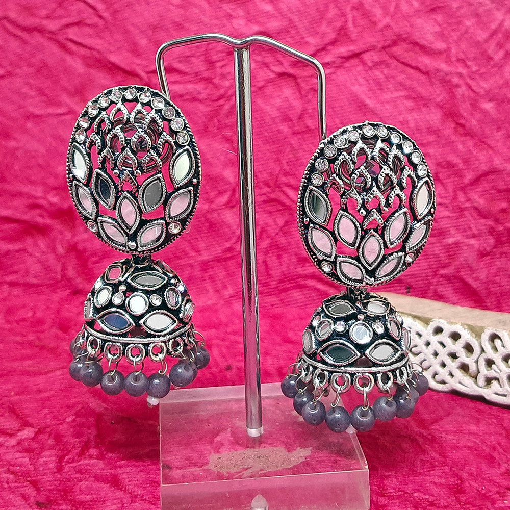 Bhavi Jewels Oxidised Plated Mirror Work Jhumki Earrings - 10161127OX