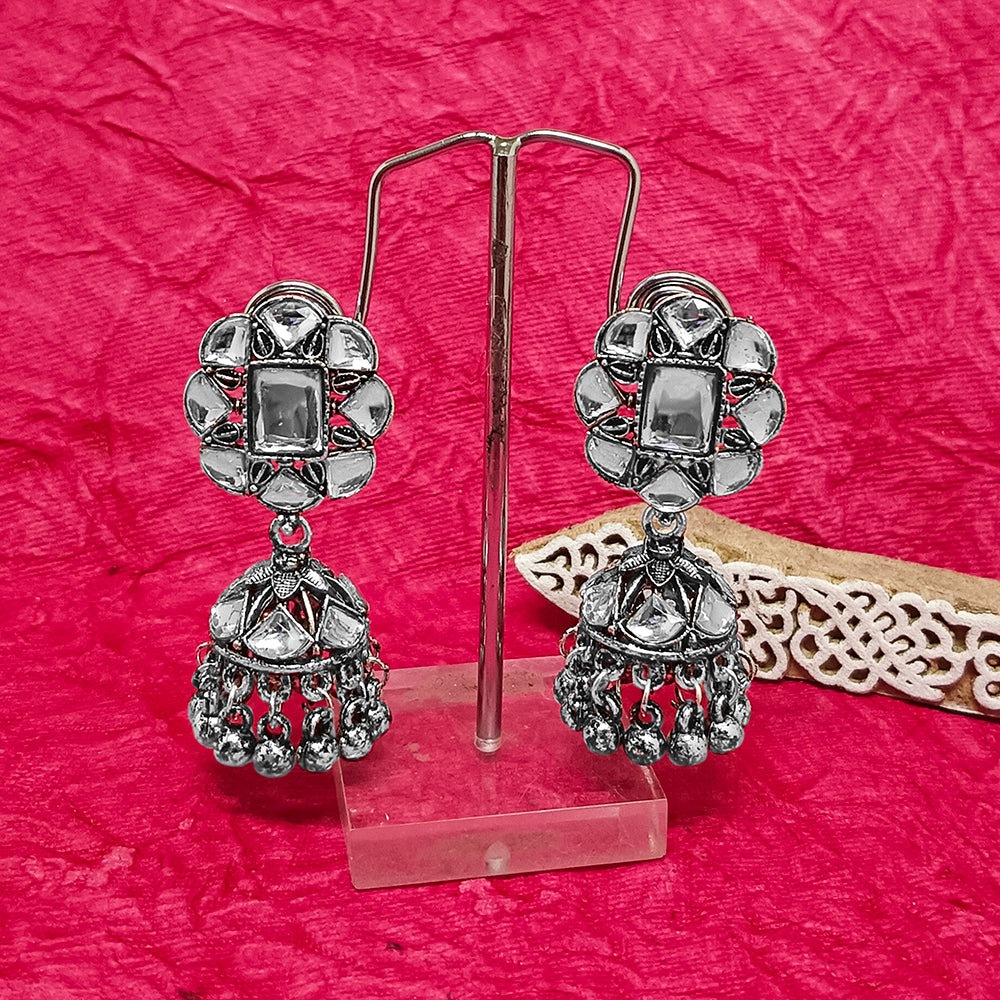 Bhavi Jewels Oxidised Plated Crystal Stone Jhumki Earrings - 10161132OX