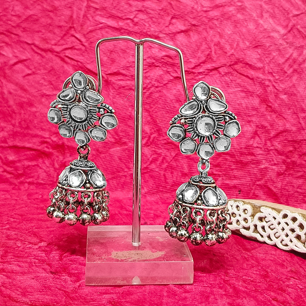 Bhavi Jewels Oxidised Plated Crystal Stone Jhumki Earrings - 10161133OX