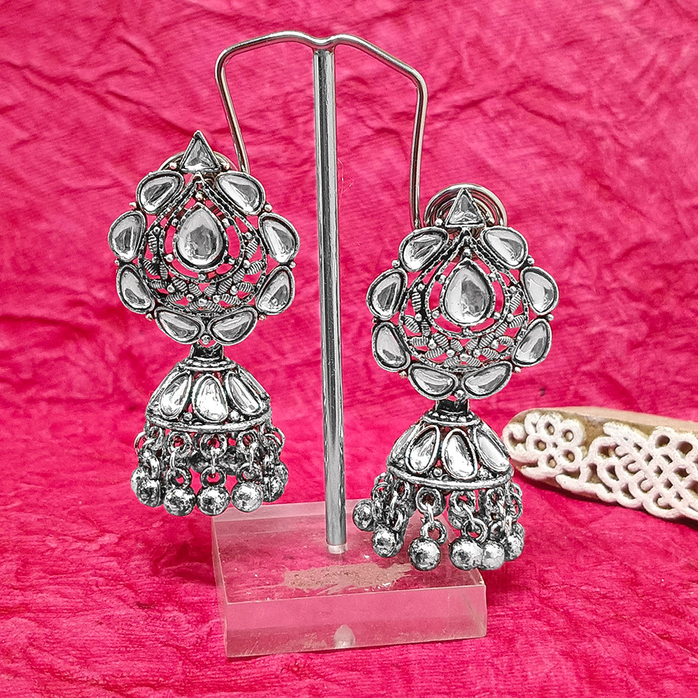 Bhavi Jewels Oxidised Plated Crystal Stone Jhumki Earrings - 10161134OX
