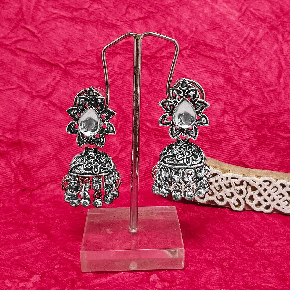 Bhavi Jewels Oxidised Plated Crystal Stone Jhumki Earrings - 10161138OX