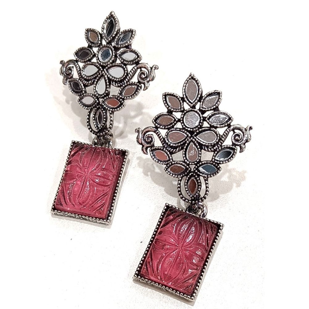 JewelMaze Mirror Oxidised Plated Dangler Earrings - AZO-MA23ER01200123_PK - 10161144PK