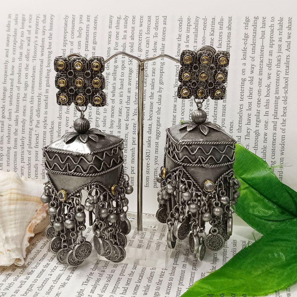 JewelMaze Oxidised Plated Jhumkis Earrings 10681220OX