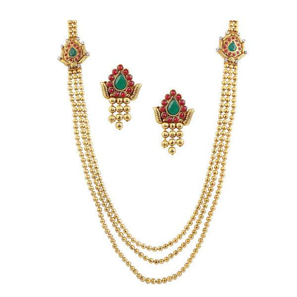 Utkrishtt Red Austrian Stone Gold Plated Traditional Necklace Set