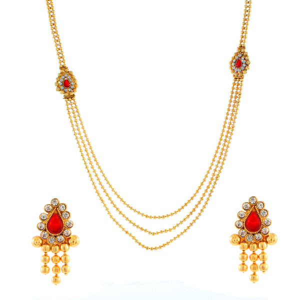 Utkrishtt Red Austrian Stone Gold Plated Traditional Necklace Set