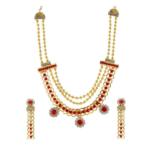 Soha Fashion Red Austrian Stone Gold Plated Necklace Set