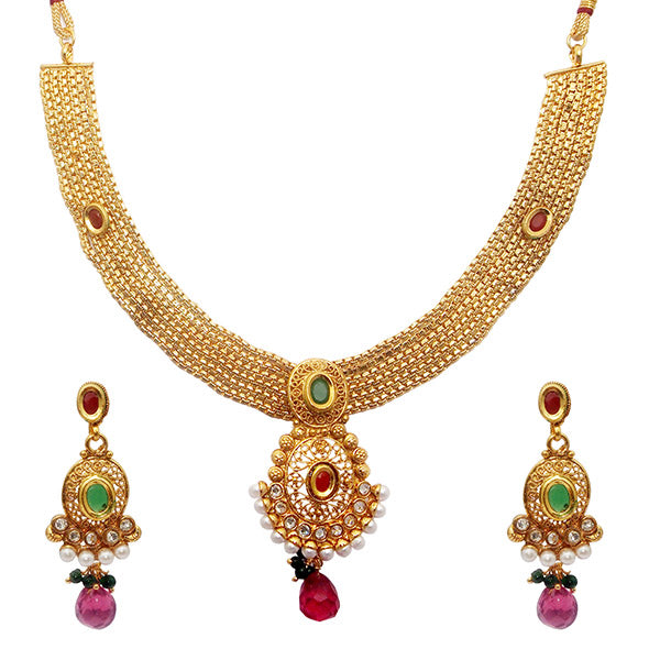 Utkrishtt Gold Plated Austrian Stone Copper Necklace Set