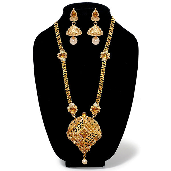 Kriaa Austrian Stone Gold Plated Long Haram Necklace Set