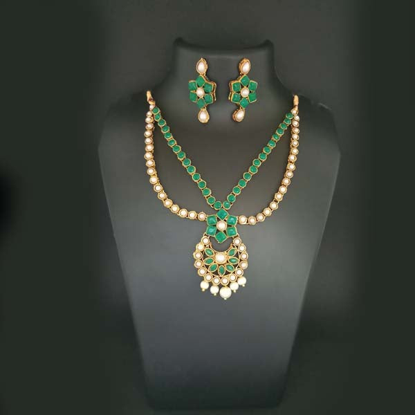 Midas Touch Gold Plated Green Kundan Stone Necklace Set