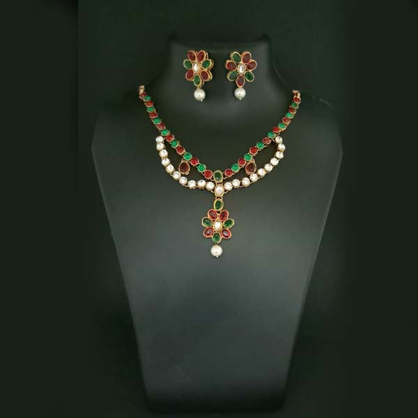 Midas Touch Maroon Kundan Stone Gold Plated Necklace Set