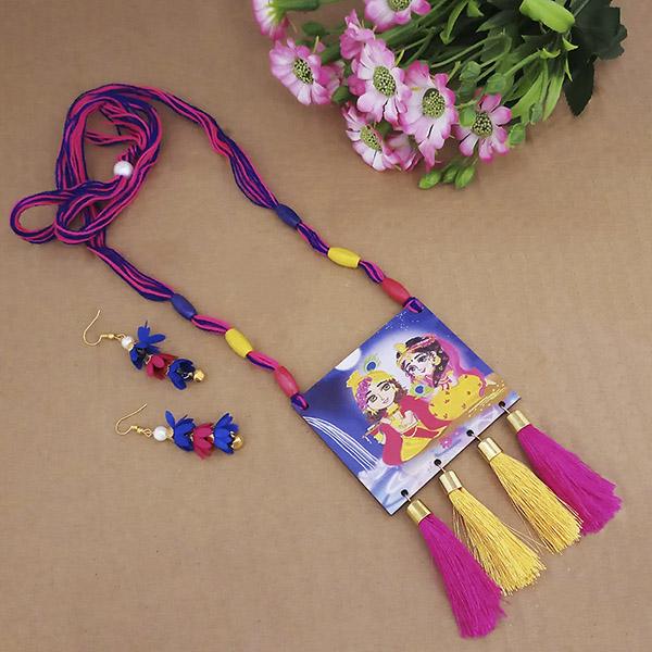JewelMaze Lord Radha Krishna Digital Printed Wooden Necklace Set