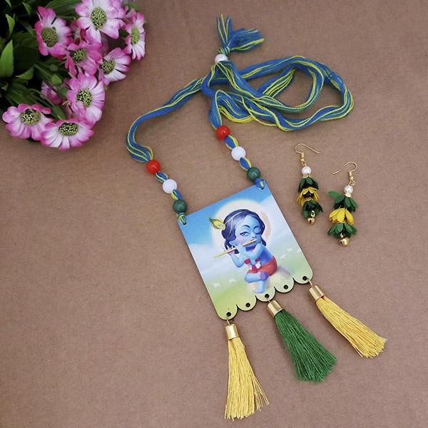 JewelMaze Lord Krishna Digital Printed Wooden Necklace Set