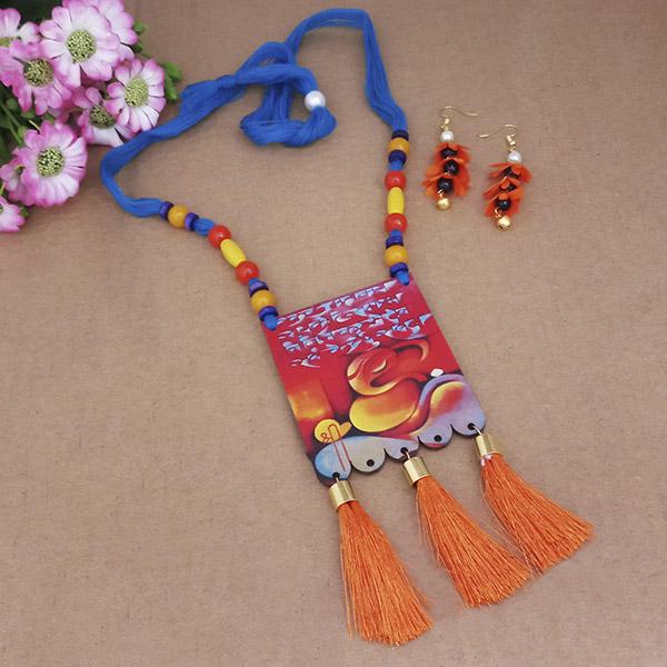 JewelMaze Lord Ganesh Digital Printed Wooden Necklace Set