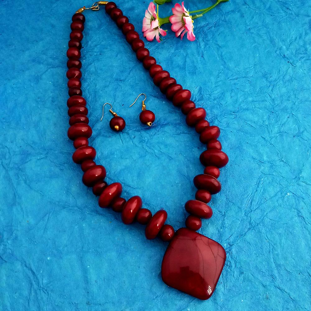 Native Haat Oxidised Plated Red Beads Necklace Set