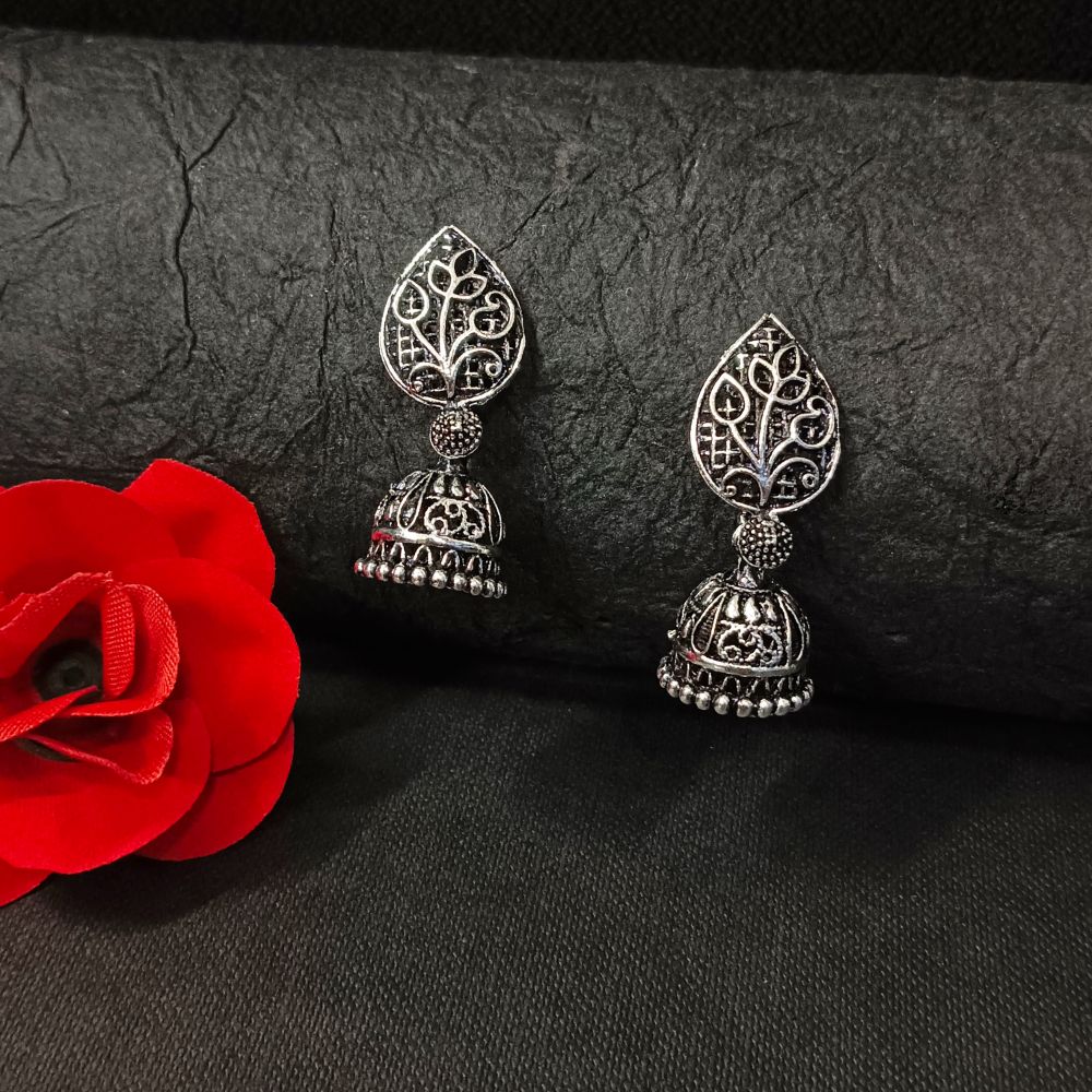 Woma Oxidised Plated Jhumki Earrings - 11451061