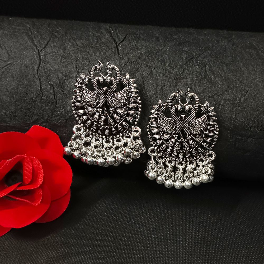 Woma Oxidised Plated Peacock Dangler Earrings - 11451068