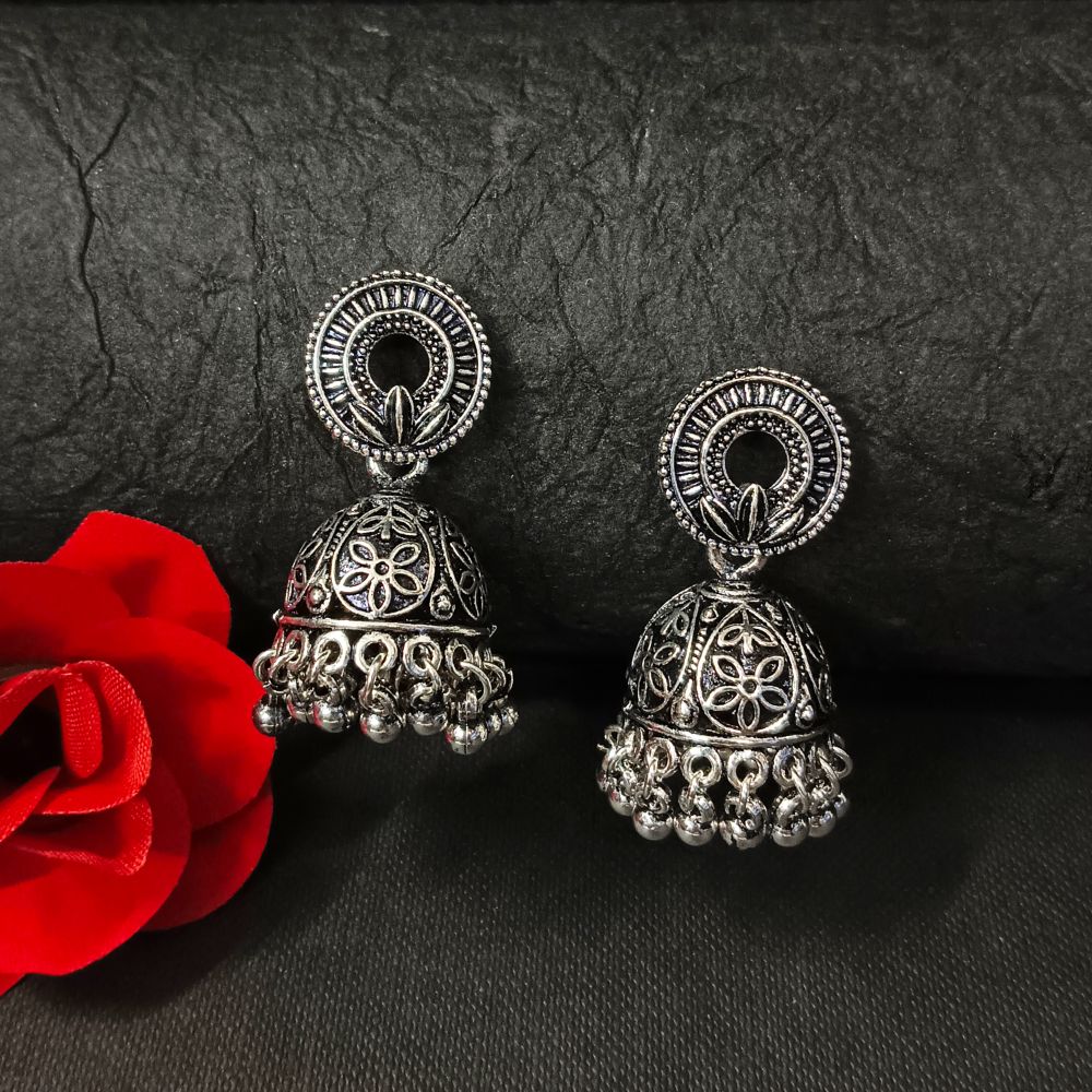 Woma Oxidised Plated Jhumki Earrings - 11451074