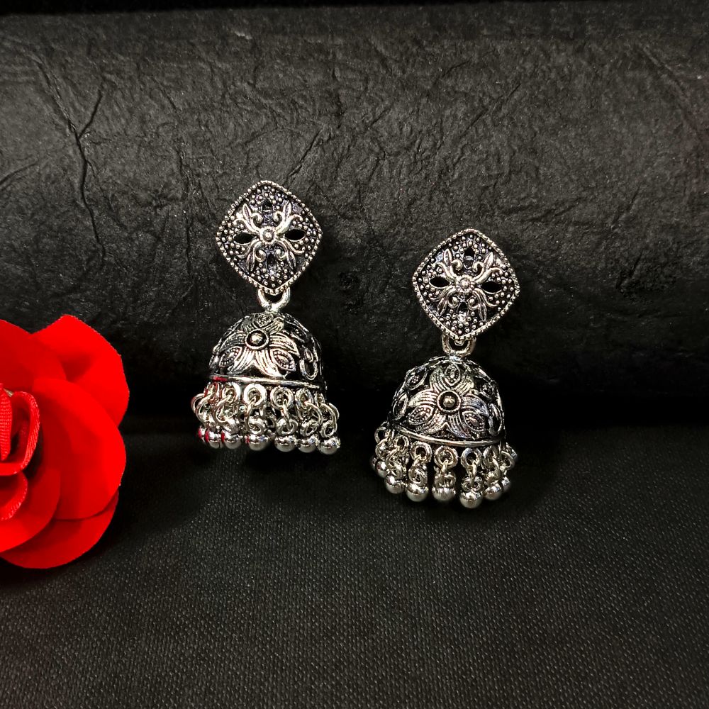 Woma Oxidised Plated Jhumki Earrings - 11451075