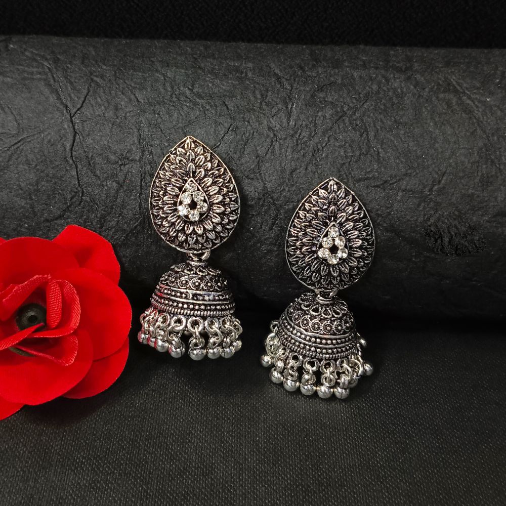 Woma Oxidised Plated Austrian Jhumki Earrings - 11451077