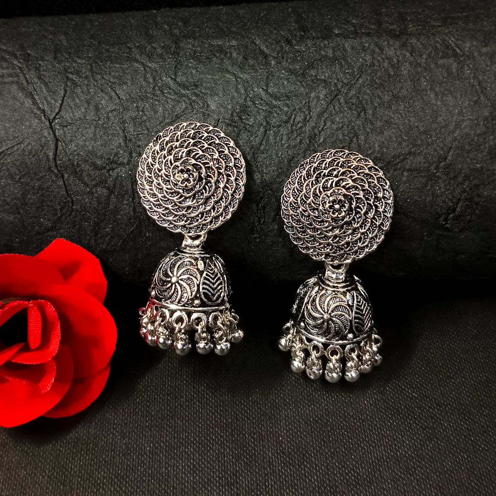 Woma Oxidised Plated Jhumki Earrings - 11451082