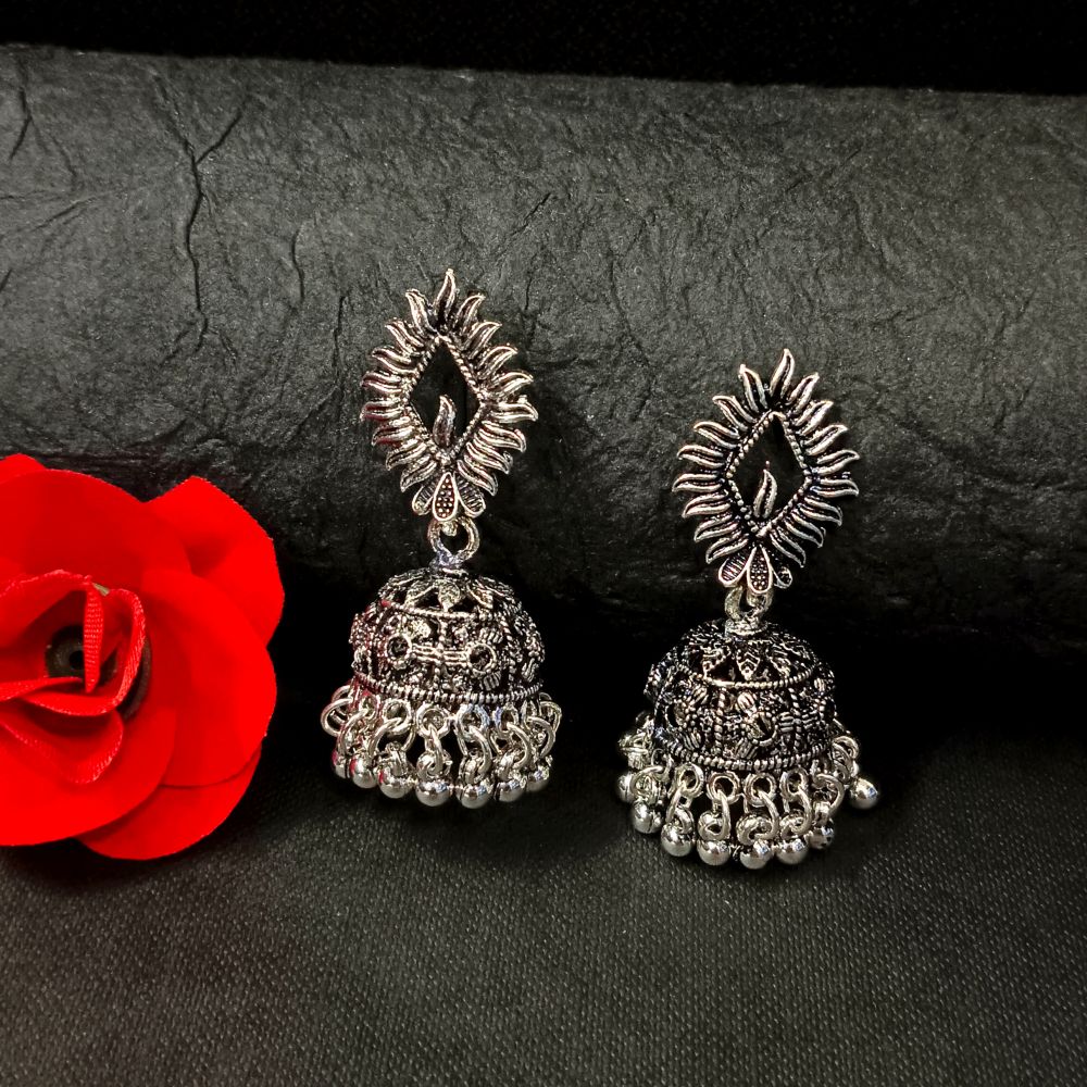 Woma Oxidised Plated Jhumki Earrings - 11451085
