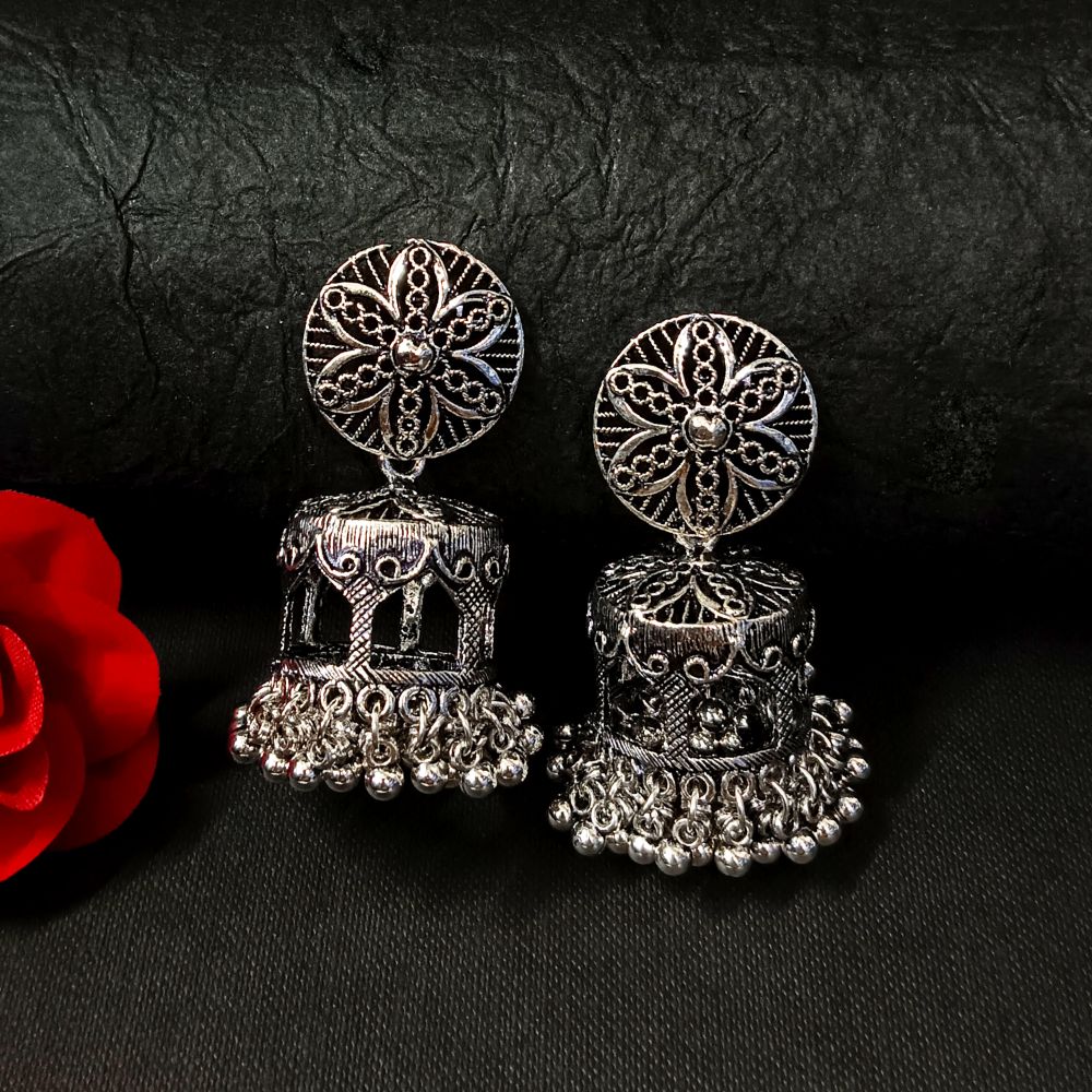 Woma Oxidised Plated Jhumki Earrings - 11451086
