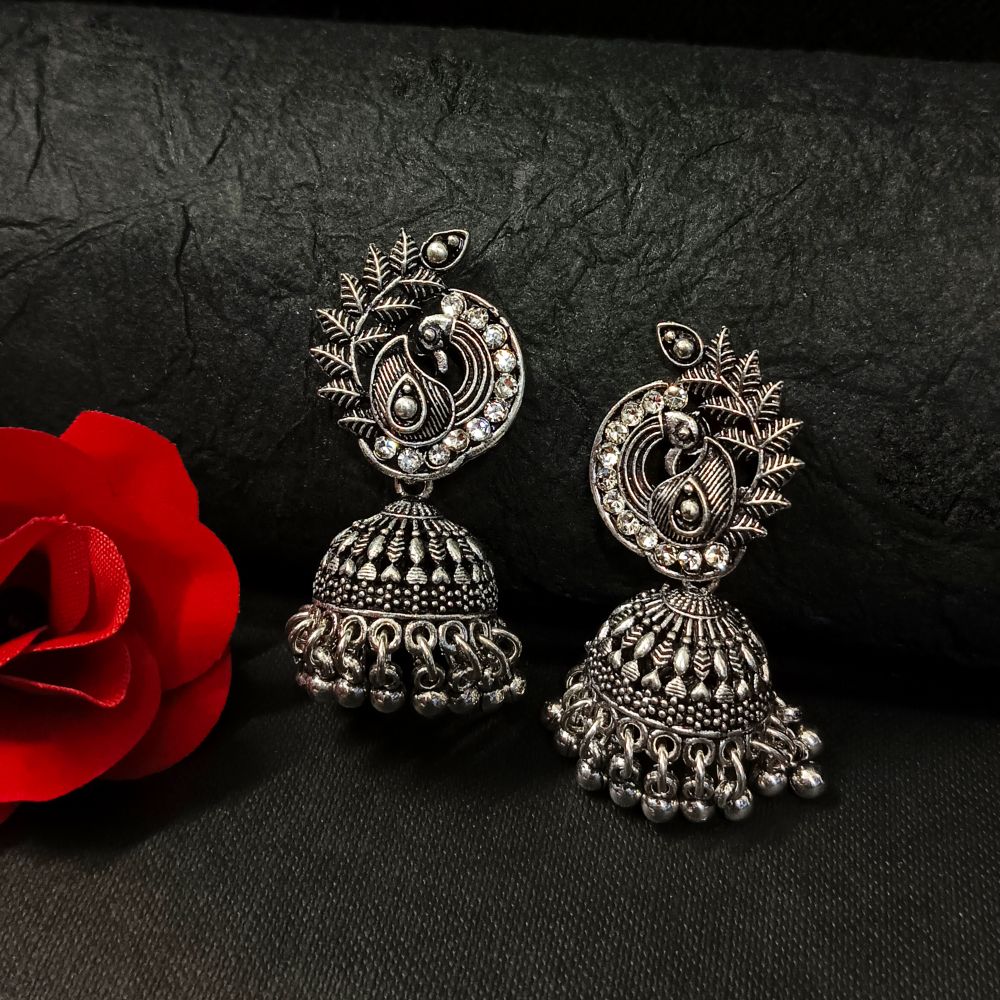 Woma Oxidised Plated Austrian Jhumki Earrings - 11451093