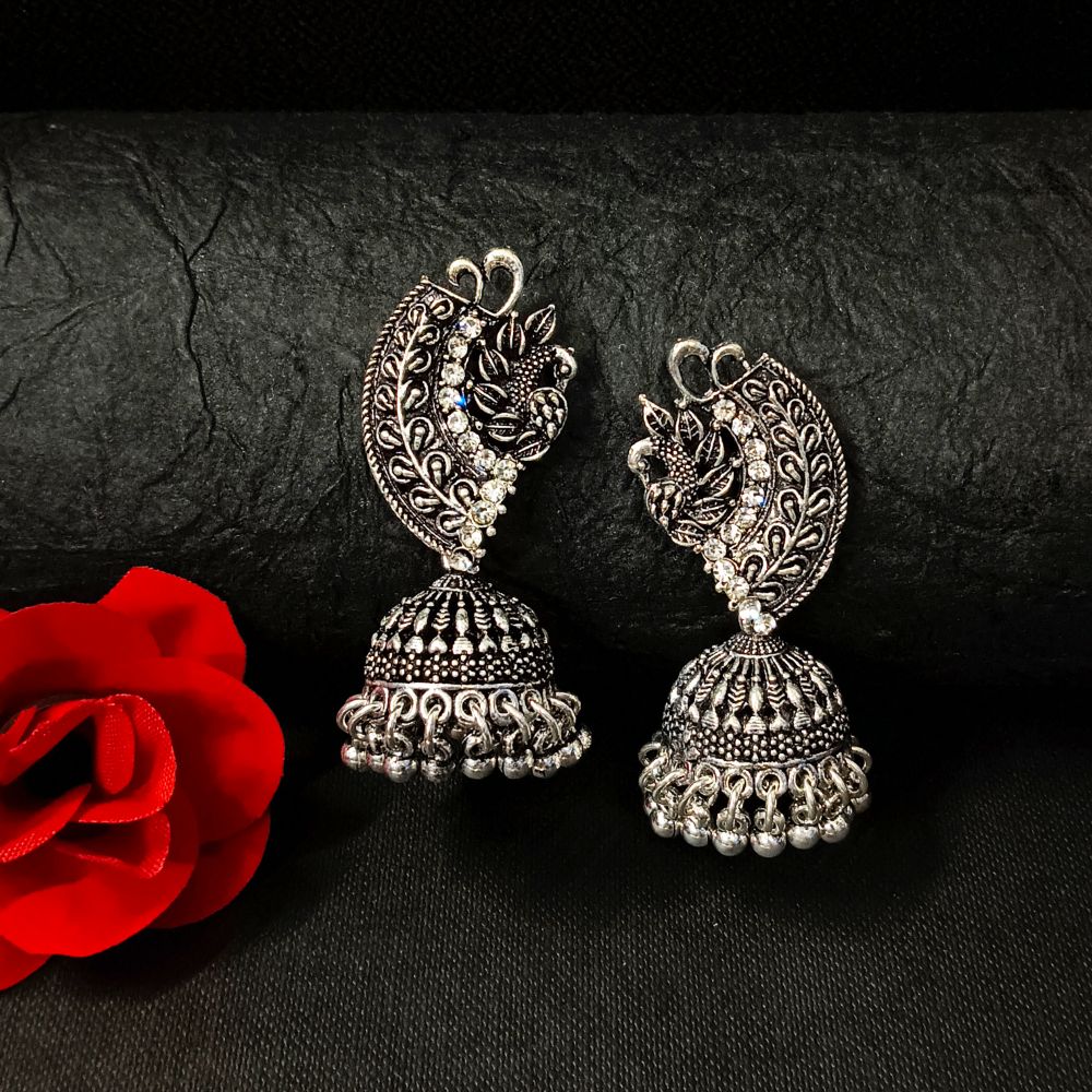 Woma Oxidised Plated Austrian Jhumki Earrings - 11451094
