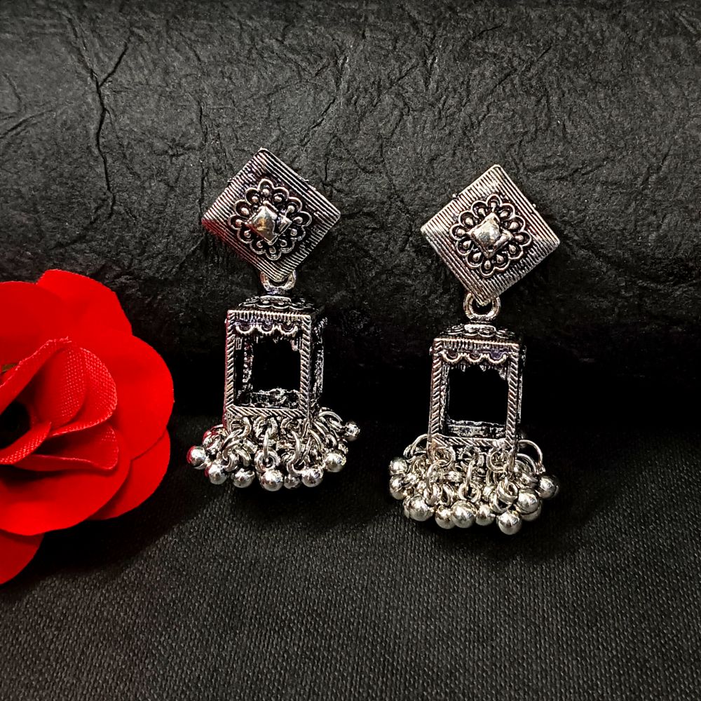 Woma Oxidised Plated Jhumki Earrings - 11451096