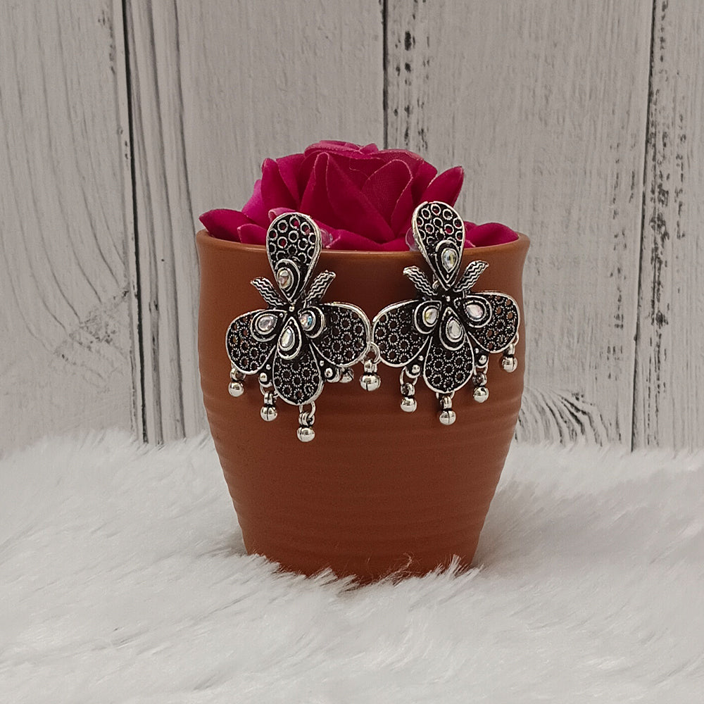 Bhavi Jewels Oxidised Plated Kundan Dangler Earrings - 11451114OX