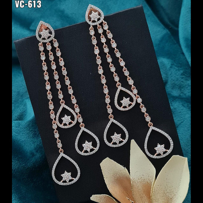 Vivah Creation Rose Gold Plated AD Stone Dangler Earrings