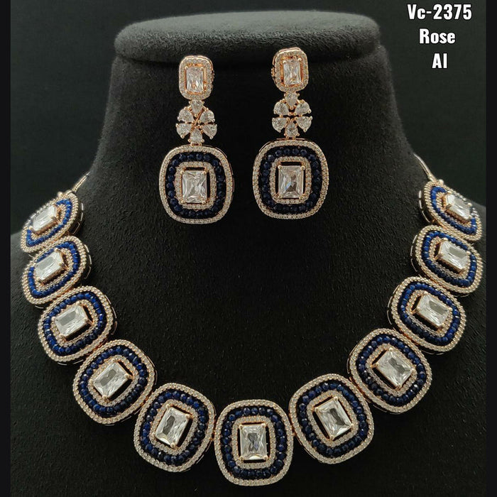 Vivah Creations Rose Gold Plated AD Stone Necklace Set