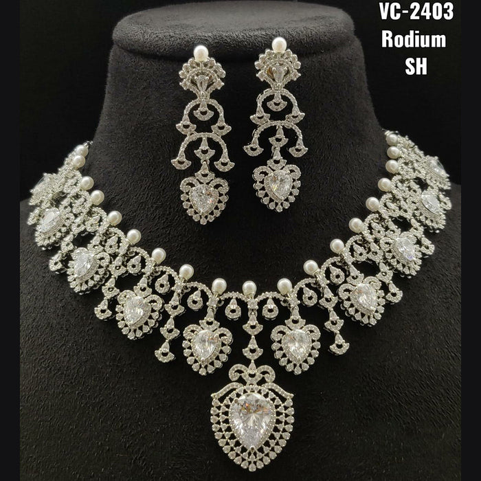 Vivah Creations Silver Plated AD Stone Necklace Set