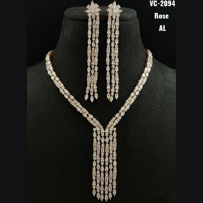Vivah Creations Rose Gold Plated AD Stone Necklace Set