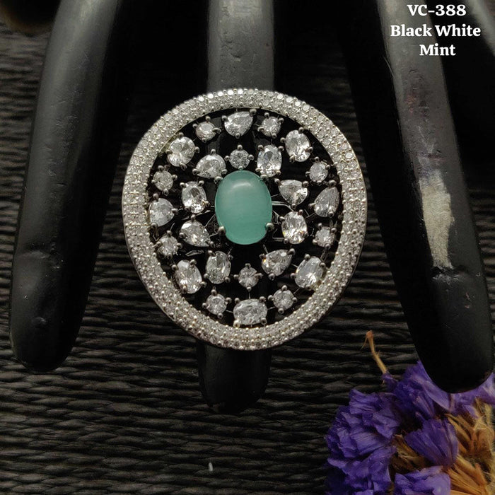 Vivah Creations Oxidised Plated AD Stone Adjustable Ring