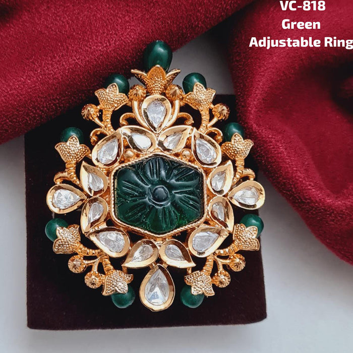 Vivah Creations Gold Plated Kundan Stone Adjustable Ring
