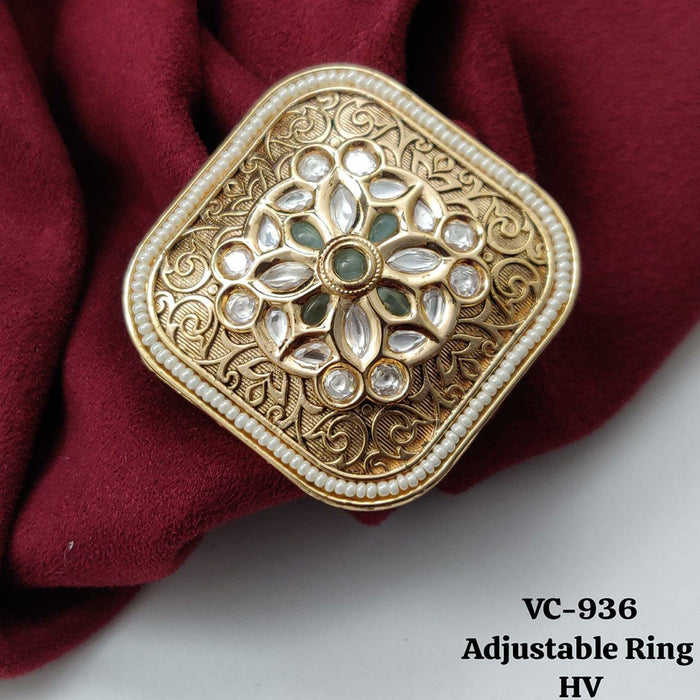 Vivah Creations Gold Plated Kundan Stone Adjustable Ring..