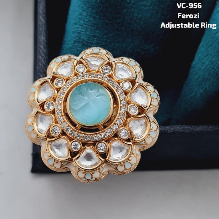 Vivah Creations Gold Plated Kundan Stone Adjustable Ring