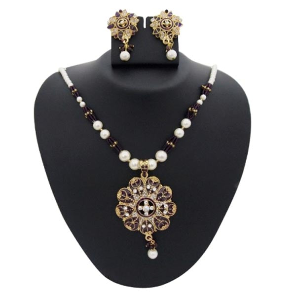 Kriaa Meenakari Austrian Stone Pearl Gold Plated Pendant Set