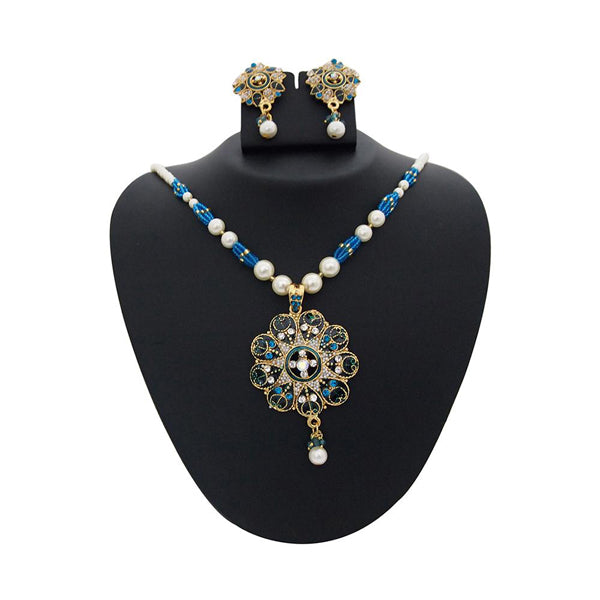 The99Jewel Blue Meenakari Austrian Stone Pearl Necklace Set