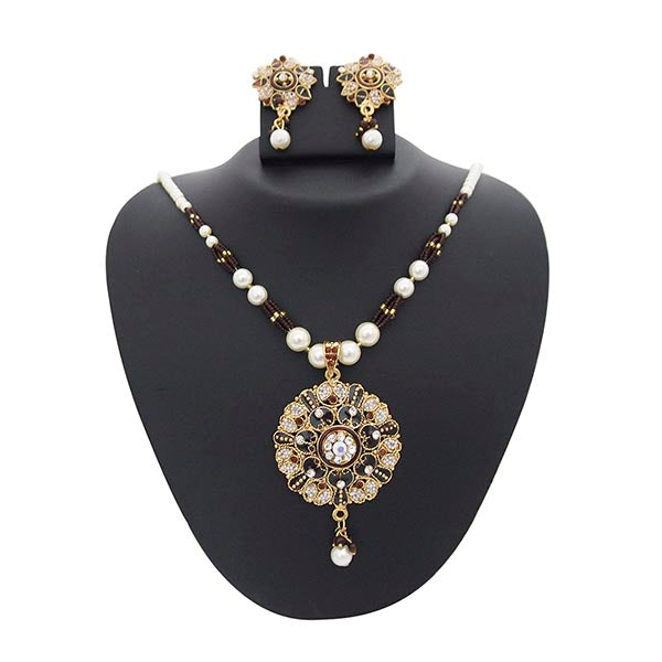 Kriaa Austrian Stone Gold Plated Pearl Pendant Set