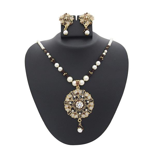 Kriaa Austrian Stone Gold Plated Pearl Pendant Set