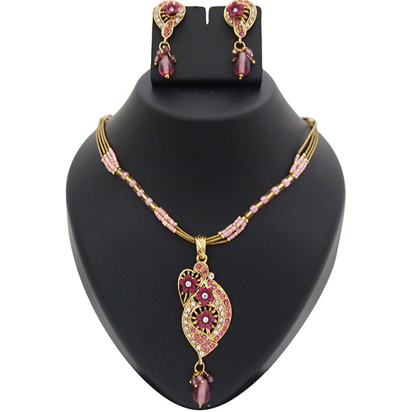 Kriaa Pink Austrian Stone Gold Plated Pendant Set