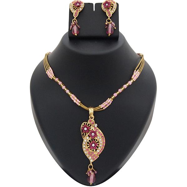 Kriaa Pink Austrian Stone Gold Plated Pendant Set