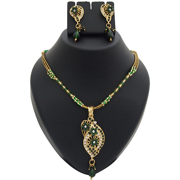 Kriaa Green Meenakari Austrian Stone Pearl Pendant Set