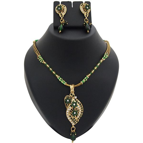 Kriaa Green Meenakari Austrian Stone Pearl Pendant Set