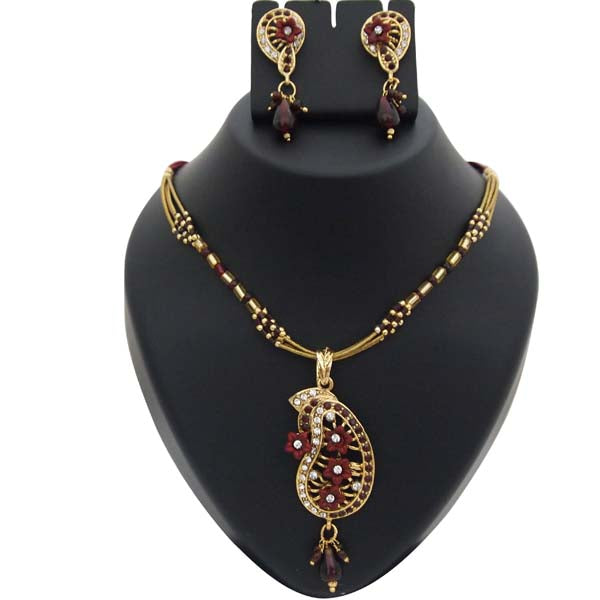 Kriaa Austrian Stone Floral Gold Plated Pendant Set