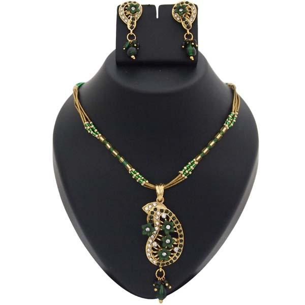 Kriaa Green Austrian Stone Floral Gold Plated Pendant Set