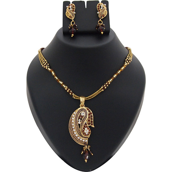 Kriaa Brown Austrian Stone Gold Plated Pendant Set